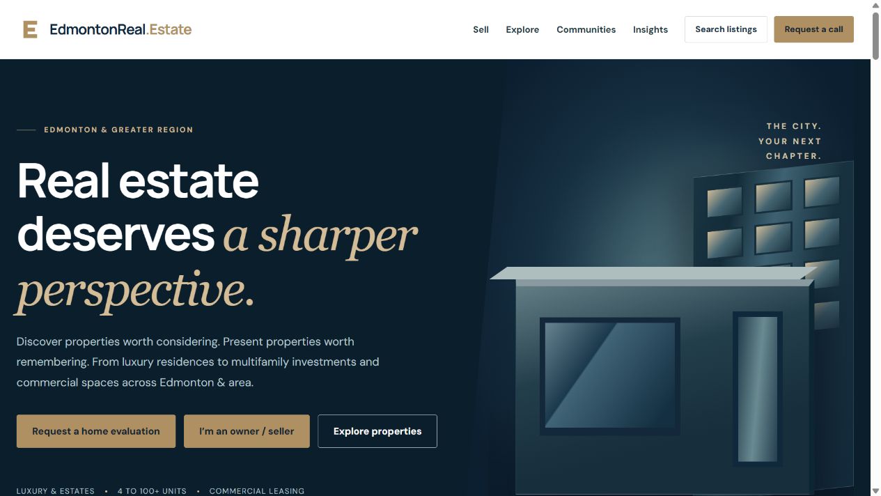 EdmontonReal.estate homepage, created by Nexthinge